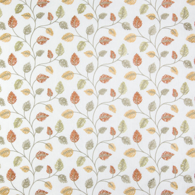 B3307 Dawn Fabric: D18, ORANGE LEAF EMBROIDERY, TAUPE LEAF EMBROIDERY, ORANGE FLORAL EMBROIDERY, ORANGE EMBROIDERY,FOLIAGE