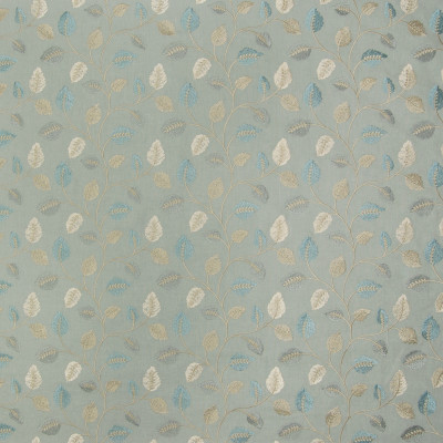 B3387 Nile Fabric: D18, BLUE LEAF EMBROIDERY, BEIGE LEAF EMBROIDERY, LIGHT BLUE EMBROIDERY,FOLIAGE
