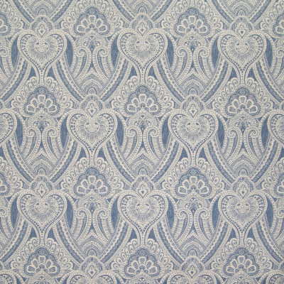 B6343 Harbor Fabric: D67, DURABLE, LARGE SCALE MEDALLION, HEARTS, MEDALLION JACQUARD, LARGE REPEAT, BLUE AND BEIGE, BLUE MEDALLION, COTTON BLEND