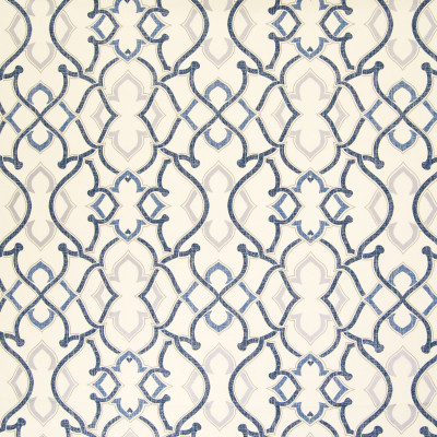 B6349 Midnight Fabric: D67, DURABLE, MADE IN USA, 100% COTTON, METALLIC LATTICE, BLUE AND SILVER MEDALLION, BLUE AND SILVER, METALLIC PRINT, NAVY BLUE, GEOMETRIC, 100% COTTON PRINT