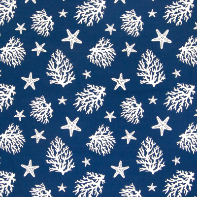 B6352 Marine Fabric: D67, DURABLE, COTTON, BEACK, CORAL, TROPICAL, NAUTICAL, BLUE AND WHITE NAUTICAL, COSTAL, STARFISH, OCEAN, COTTON BLEND