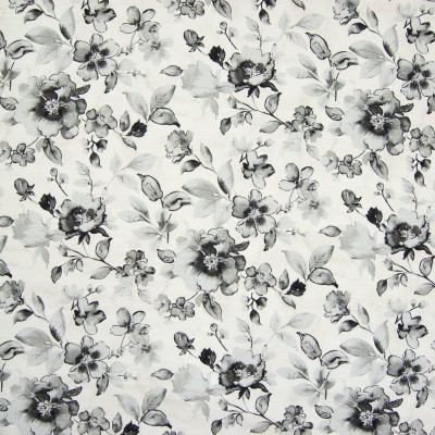 B6643 Ebony Fabric: D72, BLACK FLORAL, BLACK AND WHITE FLORAL PRINT, BLACK FLORAL PRINT, COTTON PRINT, ONYX, MIDNIGHT