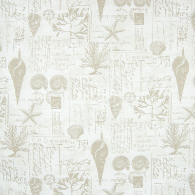 B6891 Khaki Fabric: D79, OUTDOOR, SCRIPT, SEASHELL, STAMPS, NOVELTY, POSTCARDS, CORAL