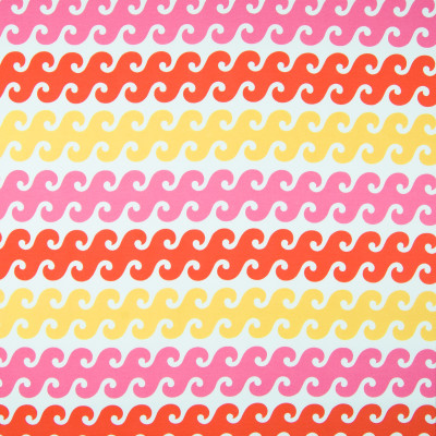 B6957 Coral Sunshine Fabric: D80, OUTDOOR, OCEAN PRINT, BEACH PRINT, WAVES, OCEAN CURRENT, PINK, ORANGE