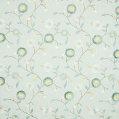 B7123 Mermaid Fabric: D84, SPA BLUE FLORAL, SPA EMBROIDERY, LIGHT TEAL EMBROIDERY, FLORAL EMBROIDERY, FOLIAGE EMBROIDERY, COTTON EMBROIDERY