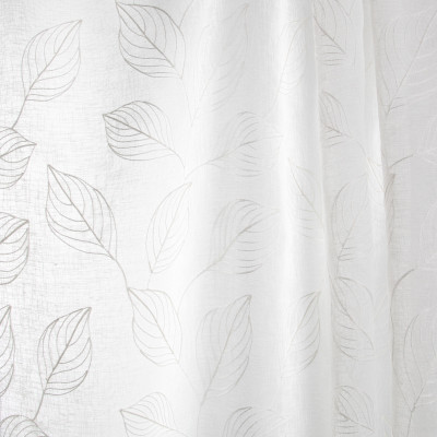 B7939 Parchment Fabric: E03, INHERENTLY FIRE RETARDANT, IFR, FIRE RESISTANT, FOLIAGE, EMBROIDERY, LEAF, SHEER, WINDOW, WHITE, OFF WHITE, SHEER EMBROIDERY, FOLIAGE EMBROIDERY
