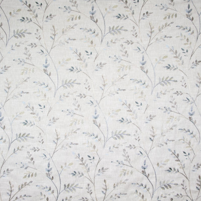B8142 Flaxen Fabric: E06, FOLIAGE, LEAVES, FLORAL, EMBROIDERY, FAUX LINEN, BLUE, SOFT BLUE, WINDOW, DRAPERY
