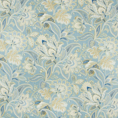 B8320 Porcelain Fabric: E10, LARGE SCALE FLORAL PRINT, BLUE FLORAL PRINT, MEDIUM BLUE FLORAL PRINT, SKY BLUE FLORAL PRINT, METALLIC ACCENTS, JACOBEAN FLORAL PRINT