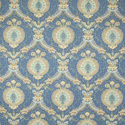 B8339 Prussian Fabric: E10, MEDIUM BLUE MEDALLION PRINT, BLUE MEDALLION PRINT, DARK BLUE COTTON PRINT, MEDIUM SCALE MEDALLION, MEDIUM SCALE FLORAL PRINT, DARK BLUE, INDIGO, LATTICE