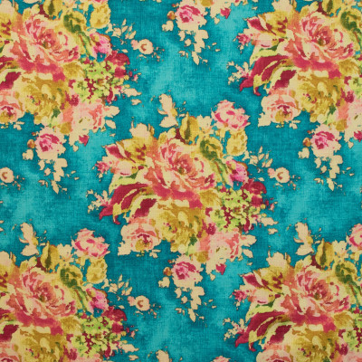 B8677 Caribe Fabric: E38, FLORAL BOUQUET, LARGE SCALE FLORAL, FLORAL PRINT, TEAK FLORAL PRINT, TURQUOISE FLORAL PRINT, AQUA FLORAL PRINT