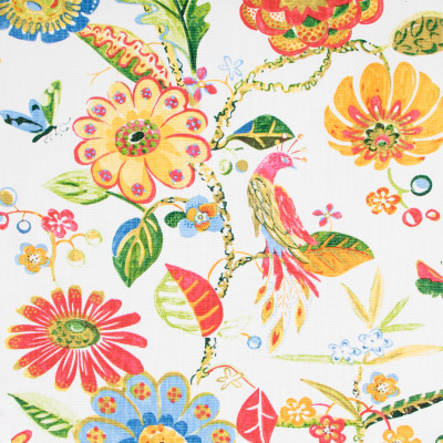 B8927 Magnolia Fabric: E29, LARGE SCALE FLORAL PRINT, RED FLORAL PRINT, BIRD, BIRDS, BIRD PRINT, COTTON PRINT, BRIGHTLY COLORED FLORAL PRINT, MULTICOLORED FLORAL PRINT, WHIMSICAL PRINT, HALF DROP REPEAT