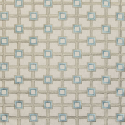B9295 Porcelain Fabric: E27, BLUE GEOMETRIC, AQUA GEOMETRIC EMBROIDERY, EMBROIDERY, NEUTRAL EMBROIDERY