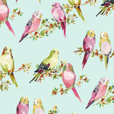 B9505 Eggshell Blue Fabric: E38, E33, BLUE BIRD, ANIMAL, BLUE BIRD PRINT, PINK BIRD PRINT, COTTON PRINT, ANIMAL PRINT, BIRDS
