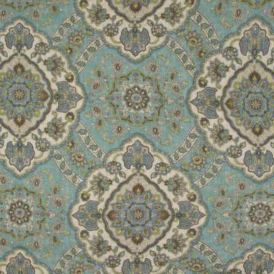 B9520 Corfu Fabric: E33, BLUE MEDALLION PRINT, MEDIUM BLUE MEDALLION PRINT, LINEN PRINT, FLORAL PRINT, FLORAL LINEN PRINT