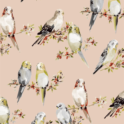 B9592 Satin Fabric: E37, E35, PINK BIRD, PINK BIRD PRINT, ANIMAL PRINT, BLUSH PRINT, BIRDS, BIRDS AND FLOWERS, WHIMSICAL, ANIMAL
