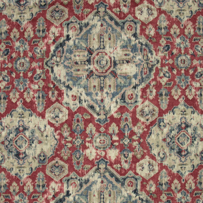 B9614 Moroccan Red Fabric: E35, LARGE SCALE MEDALLION PRINT, LINEN PRINT, RED LINEN PRINT, SOUTHWEST MEDALLION