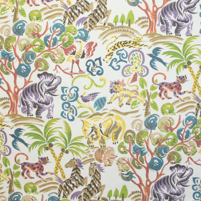 B9626 Rainforest Fabric: E36, ANIMAL PRINT, ELEPHANT PRINT, TIGER PRINT, BIRD PRINT, PALM TREES, BIRD PRINT