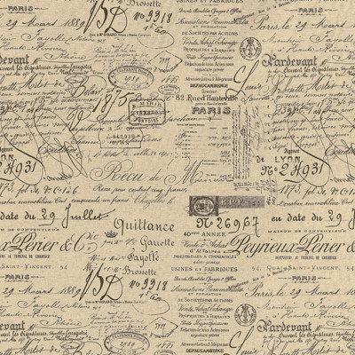 F1264 Fossil Fabric: E54, SCRIPT, NEUTRAL, NATURAL, VINTAGE, ANTIQUE, WRITING, BROWN, PRINT, MADE IN USA
