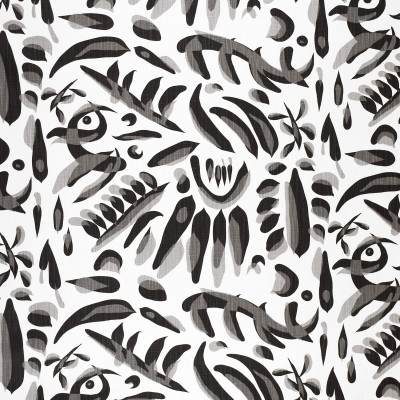 F1286 Jet Fabric: E54, CONTEMPORARY, ABSTRACT, BRUSH STROKES, BLACK, GRAY, BLACK AND WHITE, PRINT, LINEN BLEND, FAUX LINEN, MADE IN USA