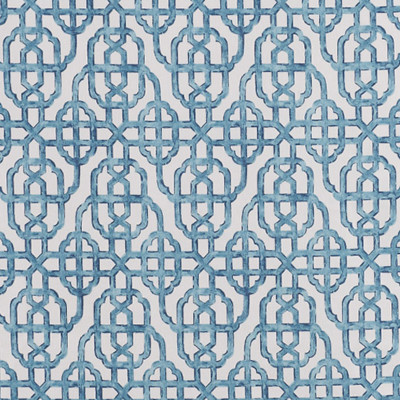 F1304 Seaside Fabric: E55, LATTICE, GEOMETRIC, TRELLIS, PRINT, BLUE, COTTON, COTTON PRINT, 100% COTTON, MADE IN USA