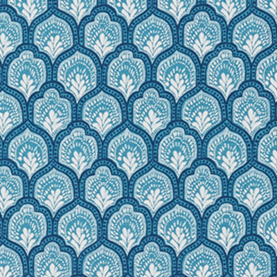 F1305 Cyan Fabric: E55, GEOMETRIC, SCALLOP, BLUE, PRINT, COTTON, COTTON PRINT, 100% COTTON, MADE IN USA
