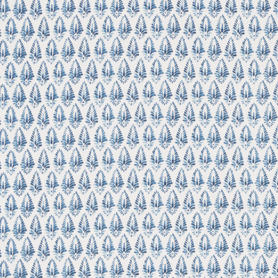 F1309 Azure Fabric: E55, MEDALLION, BLUE, FERN, PRINT, LINEN BLEND, FAUX LINEN, MADE IN USA