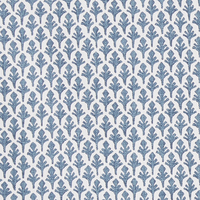 F1311 Blueridge Fabric: E55, SMALL-SCALE, FERN, FOLIAGE, FLORAL, PRINT, BLUE, LINEN BLEND, FAUX LINEN, MADE IN USA