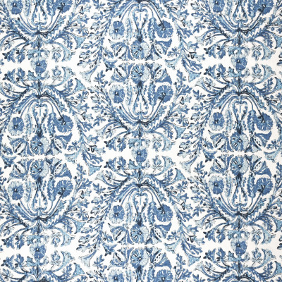 F1319 Azure Fabric: E55, FLORAL, MEDALLION, PRINT, BLUE, AZURE, FAUX LINEN, LINEN BLEND, MADE IN USA