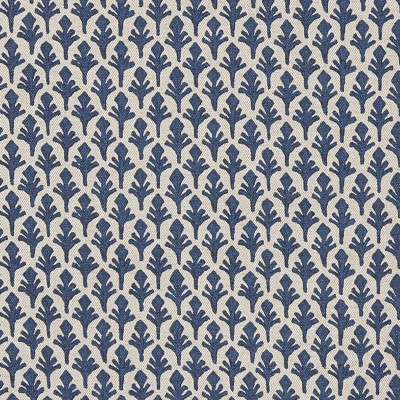 F1323 Marine Fabric: E55, SMALL-SCALE, FLORAL, FERN, FOLIAGE, PRINT, COTTON BLEND, BLUE, MARINE, MADE IN USA