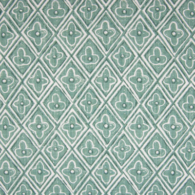 F1331 Aqua Fabric: E55, AQUA, SEAFOAM, TEAL, FLORAL, DIAMOND, CONTEMPORARY, PRINT, LINEN BLEND, FAUX LINEN, MADE IN USA
