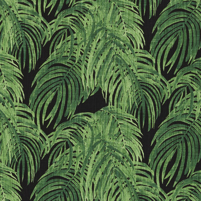 F1337 Cayman Fabric: E55, PALM, FOLIAGE, LEAF, TROPICAL, BEACH, BOTANICAL, PRINT, COTTON, COTTON PRINT, 100% COTTON, MADE IN USA, GREEN, BLACK, GREEN AND BLACK