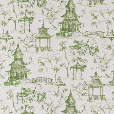 F1338 Jade Fabric: E55, ASIAN INSPIRED, TOILE PRINT, COTTON TOILE PRINT, ASIAN COTTON PRINT, PAGODA, PAGODAS