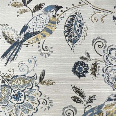 F2260 Indigo Fabric: E70, FLORAL JACQUARD, BLUE FLORAL JACQUARD, BLUE AND BROWN JACQUARD, BIRD, BLUE BIRD JACQUARD, INDIGO FLORAL JACQUARD, BIRDS