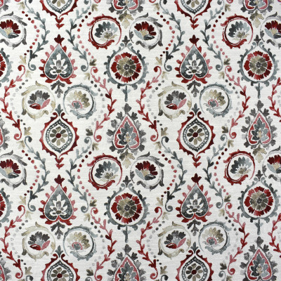 F2373 Redstone Fabric: E71, RED AND TEAL MEDALLION, MEDALLION JACQUARD, RED AND TEAL JACQUARD, TEAL, RED, MEDALLION, SCROLL, SCROLL JACQUARD