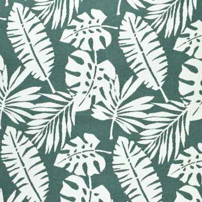F2661 Pond Fabric: E76, MADE IN USA, REVOLUTION, OUTDOOR, REVOLUTION OUTDOOR, PERFORMANCE, BLEACH CLEANABLE, TROPICAL OUTDOOR, LEAF, OUTDOOR LEAF, TEAL TROPICAL, TEAL OUTDOOR, TEAL LEAF, TROPICAL, FOLIAGE