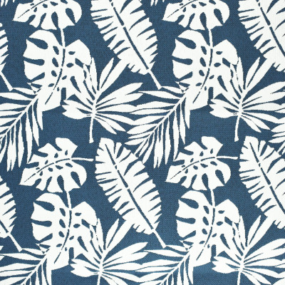 F2672 Cobalt Fabric: E76, MADE IN USA, REVOLUTION, OUTDOOR, REVOLUTION OUTDOOR, PERFORMANCE, BLEACH CLEANABLE, TROPICAL OUTDOOR, LEAF, OUTDOOR LEAF, BLUE TROPICAL, BLUE OUTDOOR, BLUE LEAF, TROPICAL, FOLIAGE