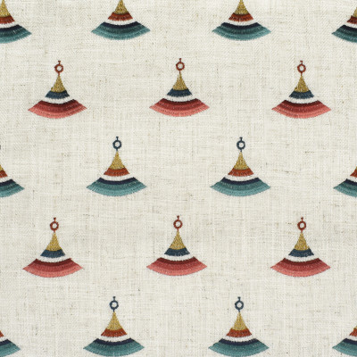 F2829 Primrose Fabric: E85, WINDOW, DRAPERY, GEOMETRIC, CONTEMPORARY, EMBROIDERY, FAUX LINEN, RED, GOLD, BLUE