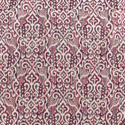 F3006 Jewel Fabric: E80, IKAT, MEDALLION, AZTEC, WOVEN, RED, RED AND TEAL