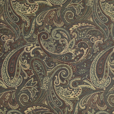 F3490 Forest Fabric: E92, TRADITIONAL, TAPESTRY, WOVEN, PAISLEY, BLACK, GREEN, FOREST
