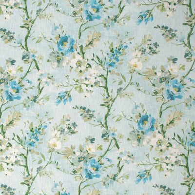 S1283 Aqua Fabric: S07, COTTON, 100% COTTON, ANNA ELISABETH, FLORAL PRINT, FLORAL BLUE, FLORAL GREEN, BLUE PRINT