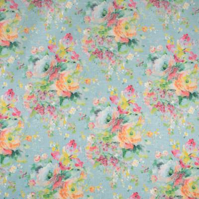 S1747 Bluebird Fabric: S15, FLORAL PRINT, LINEN BLEND, GREEN, PEACH, PINK, BLUE, SPA, ANNA ELISABETH, BORDEAUX, MULTI