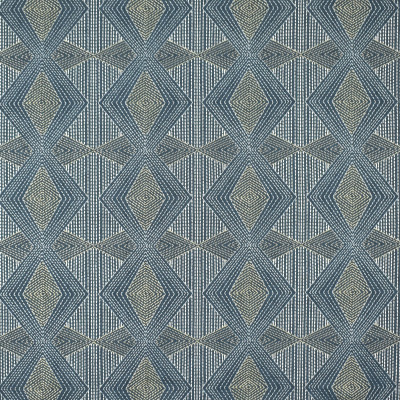 S2501 Caspian Fabric: S31, ANNA ELISABETH, GEOMETRIC EMBROIDERY, EMBROIDERY, BLUE GEOMETRIC, BLUE EMBROIDERY, ALL OVER EMBROIDERY, WINDOW, DRAPERY
