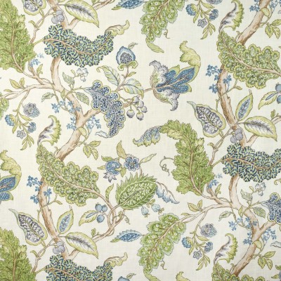S2692 Periwinkle Fabric: S35, ANNA ELISABETH, LARGE PRINT, LARGE SCALE, PRINT, FAUX LINEN, FAUX LINEN PRINT, BLUE FLORAL, GREEN FLORAL, FLORAL PRINT, BLUE FOLIAGE, GREEN FOLIAGE, FOLIAGE PRINT, PERIWINKLE