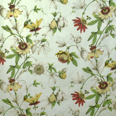 S2694 White Tea Fabric: S35, ANNA ELISABETH, LARGE PRINT, LARGE SCALE, PRINT, FAUX LINEN, FAUX LINEN PRINT, FLORAL PRINT, RED FLORAL, YELLOW FLORAL, DRAGONFLY