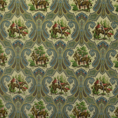 S2709 Royal Fabric: S35, ANNA ELISABETH, PRINT, COTTON, COTTON PRINT, 100% COTTON, NOVELTY PRINT, BROWN PRINT, BLUE PRINT, HORSE, HORSES, HORSE PRINT, TRADITIONAL PRINT, ANIMAL