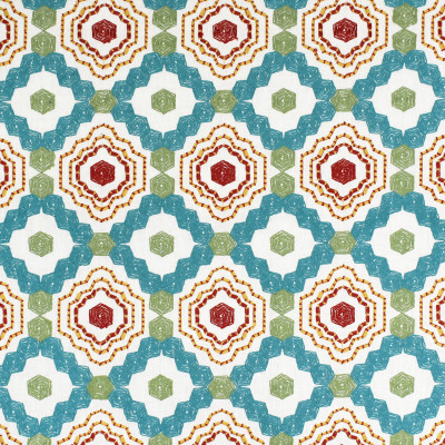 S3411 Turquoise Fabric: M04, ANNA ELISABETH, GEOMETRIC, MEDALLION, EMBROIDERY, TEXTURE, APPLIQUE, TEAL, RED, MULTI, TURQUOISE