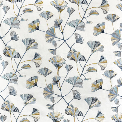 S3650 Mineral Fabric: M05, FLORAL, EMBROIDERY, BLUE, GOLD, MINERAL