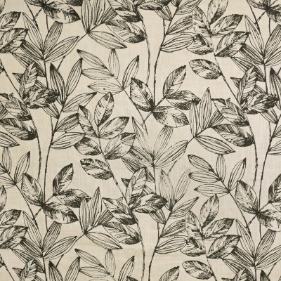S3852 Domino Fabric: S51, LEAF, FOLIAGE, PRINT, BLACK, DOMINO