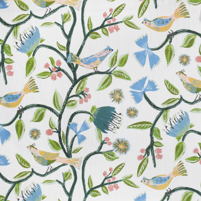 S3955 Bali Fabric: S53, FLORAL, ANIMAL, NOVELTY, PRINT, BIRD, YELLOW, BLUE, GREEN
