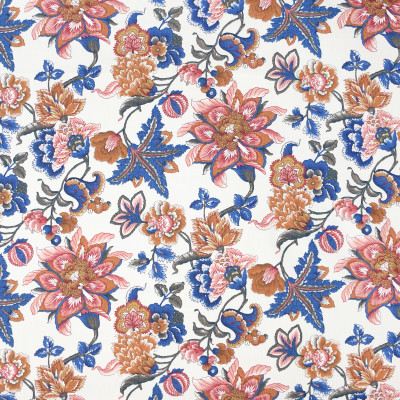S3976 Cinnabar Fabric: S53, FLORAL, PRINT, RED, ORANGE, BLUE, CINNABAR